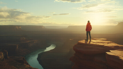 Fototapeta premium On the Edge of Wonder: A Hiker’s View of the Majestic Landscape