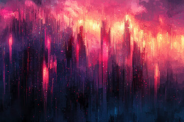 Fototapeta premium Pixelated Chaos An Abstract Glitch Background Unveiling the Beauty of Digital Distortion and Retro Aesthetics in Vivid Colors and Intricate Patterns