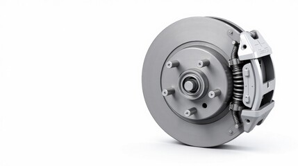 Detailed automotive disc brake assembly with caliper and rotor isolated on a white background