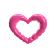 3D pink inflated, ring shaped heart with a glossy, balloon like texture. Valentines day and Y2K aesthetic concept for romantic, trendy, love themed design on white background