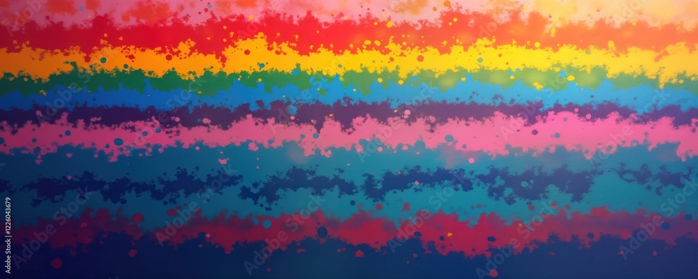 Poster colorful abstract art features horizontal rainbow stripes. textured background with vibrant colors. 