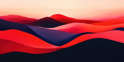 Naklejka premium Abstract landscape with flowing red and black waves at sunset