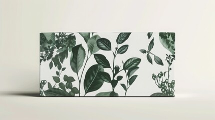 Elegant White Box with Artistic Green Leaf Patterns Ideal for Packaging, Branding, and Natural Product Promotion, Perfect for Eco-Friendly Designs and Creative Projects
