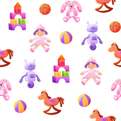Seamless pattern for children with toys. Vector illustration
