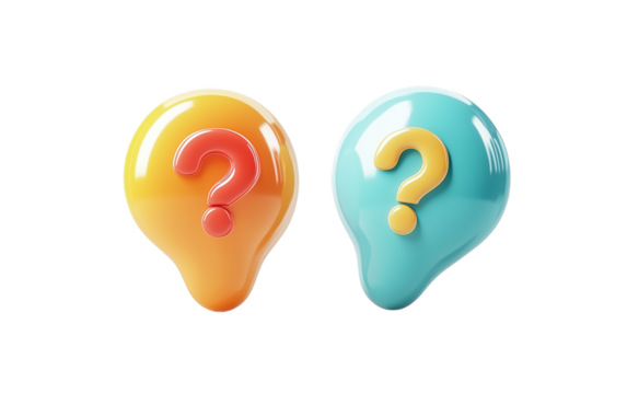 3D Render of Two Glossy Question Marks on Abstract Shapes  A Colorful Enigma Unveiled