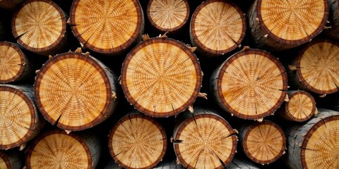 Fototapeta premium A Collection of Beautifully Sawn Wooden Logs, Showing Intricate Growth Rings and Natural Wood Grain Patterns