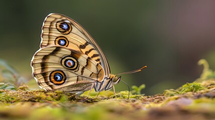 Naklejka premium Stunning Closeup of a Brown Butterfly on Moss