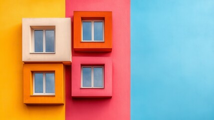 Fototapeta premium Colorful Building Facade With Geometric Windows