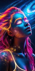 Cosmic beauty with vibrant colors and galaxy-inspired makeup