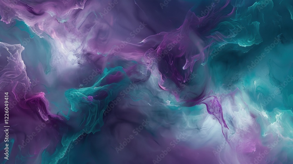 Poster abstract swirling colors in purple and teal creating a mesmerizing effect