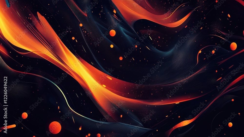 Poster abstract waves of orange and black creating a dynamic visual experience
