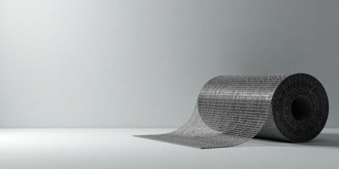 A rolled-up sheet of metallic mesh, ready for construction or industrial application, showcasing its durable and flexible properties