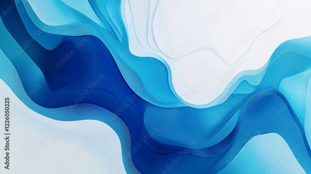 Poster abstract blue and white flowing waves illustration with subtle lines texture pattern