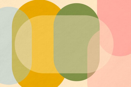 Overlapping geometric shapes in soft pastel colors