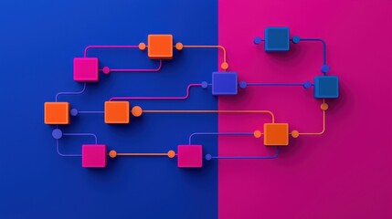 Fototapeta premium Colorful Flowchart Design on Blue and Pink Background