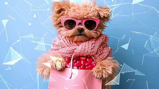Looped background. Promotional poster with an image of a dog. Advertising banner with a dog. Background for valentine's day greeting card with romantic theme. Looped effect. Generated AI.