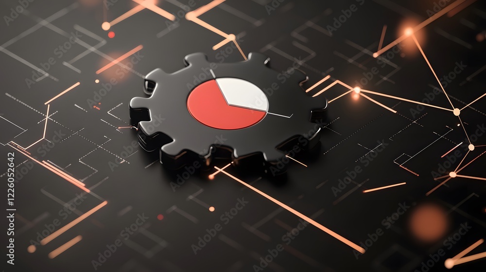 Aufkleber black gear puzzle piece with pie chart data visualization on tech background