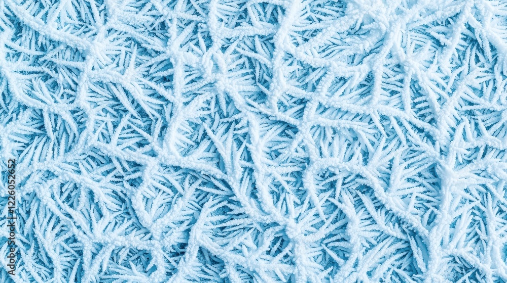 Poster frosty patterns on icy surface creating textured blue background