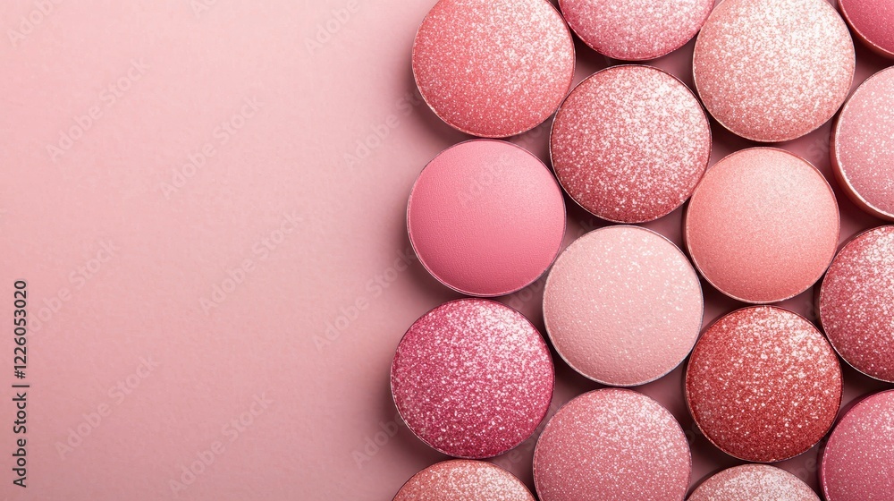 Poster assorted pink glossy circular objects on soft pink background