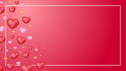 Heart-filled background with red, pink, and gold hearts on a gradient backdrop