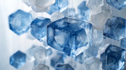 Obraz premium Suspended Ice Cubes Melting Slowly Dripping Water