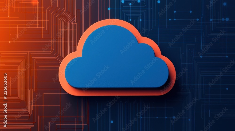 Poster abstract cloud icon on a modern tech background with circuits