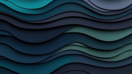 Fototapeta premium Abstract Layered Waves in Teal and Dark Shades Background Design
