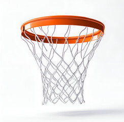 Basketball hoop with a white net and orange frame, isolated on a clear white background