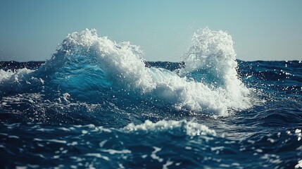 Ocean waves crashing, blue water, sunny day, sea background, travel photography