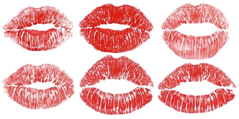 Set of Red Lipstick Kiss Prints - Romantic and Stylish Illustration