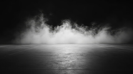 "Mystic Fog: Abstract Dark Room with Concrete Floor for Product Placement"