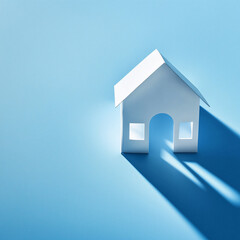 House with long shadow on blue background