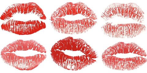 Set of Red Lipstick Kiss Prints - Romantic and Stylish Illustration