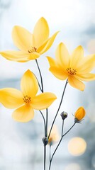Obraz premium Delicate Yellow Blooms Against a Soft Blue Background