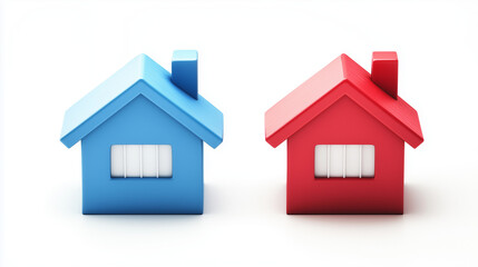 3d red houses on white background