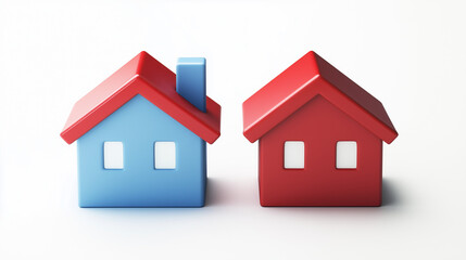 3d red houses on white background