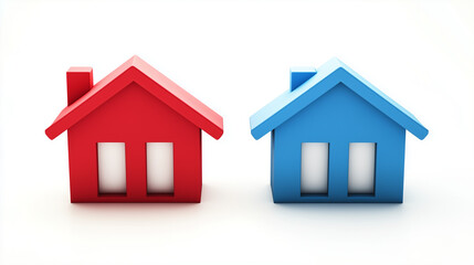 3d red houses on white background