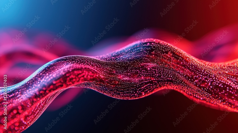 Poster abstract colorful waves with glowing particles in motion