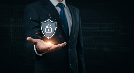 Businessman Presenting Digital Security Shield