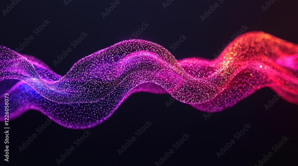 Poster colorful abstract wave model with particle effects in dark background