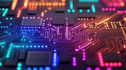 Fototapeta premium Colorful Abstract Circuit Board Design with Bright LED Lights