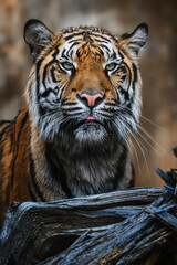 Sumatran tiger (Panthera tigris sumatrae) beautiful animal and his portrait