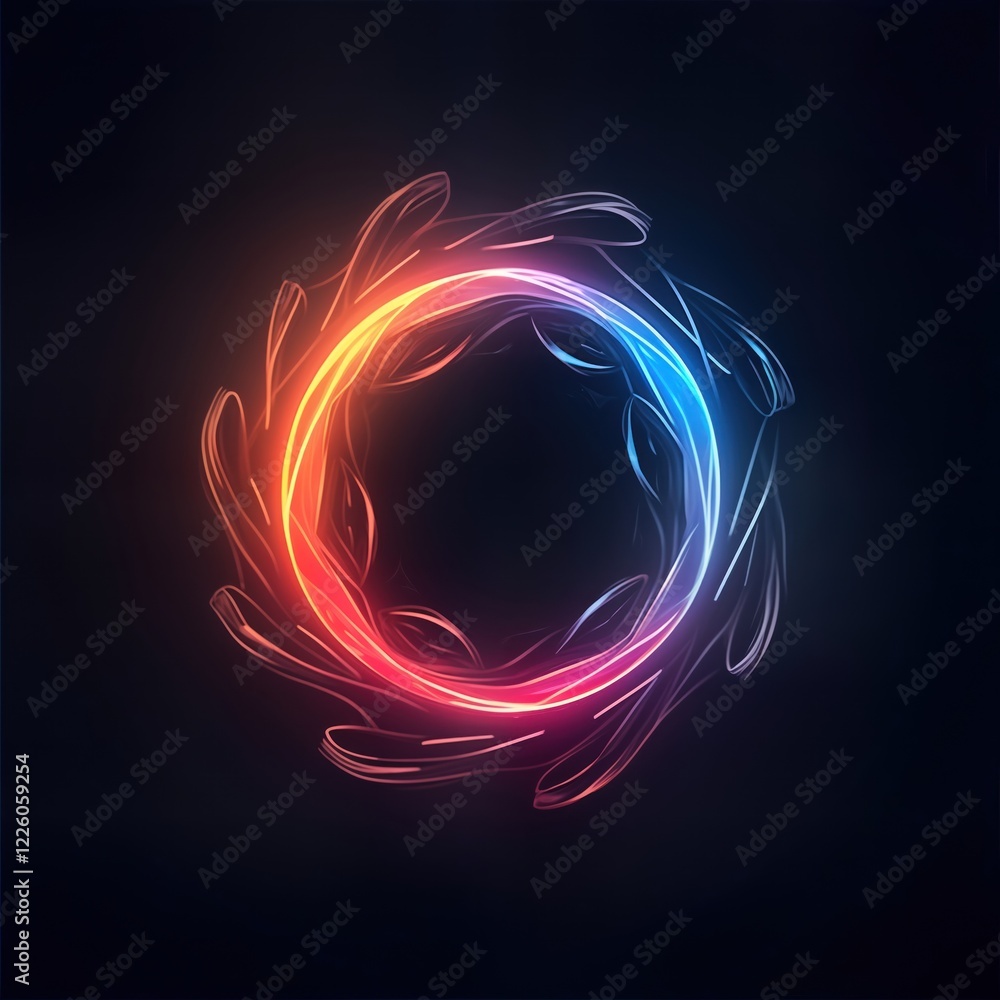 Poster Abstract glowing circle design. Dynamic colorful pattern. Circular futuristic shape. Vibrant colors. Modern tech illustration. Creative design concept. Elegant graphic art. Stylish icon. Innovative