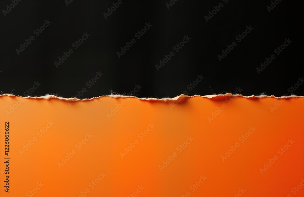 Aufkleber ripped orange paper on black background. torn paper piece with rough edges. blank space for copy mes