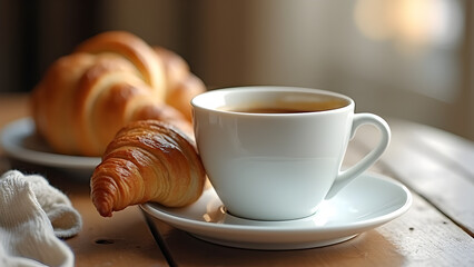 A warm cup of coffee and freshly baked croissants make for a perfect morning.