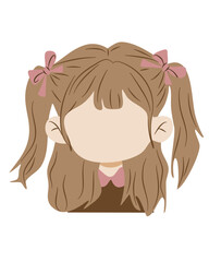 Faceless Girl with Ponytails and Bows Illustration