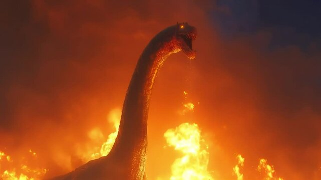 Fiery Loch Ness Monster inferno backdrop