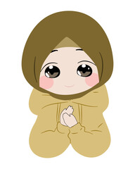 Animated Muslim Girl in Hijab Praying, Isolated