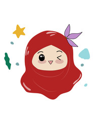Kawaii Hijabi Girl with Floral Accent and Star