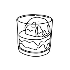 Espresso coffee with vanilla affogato. Thin line illustration.
